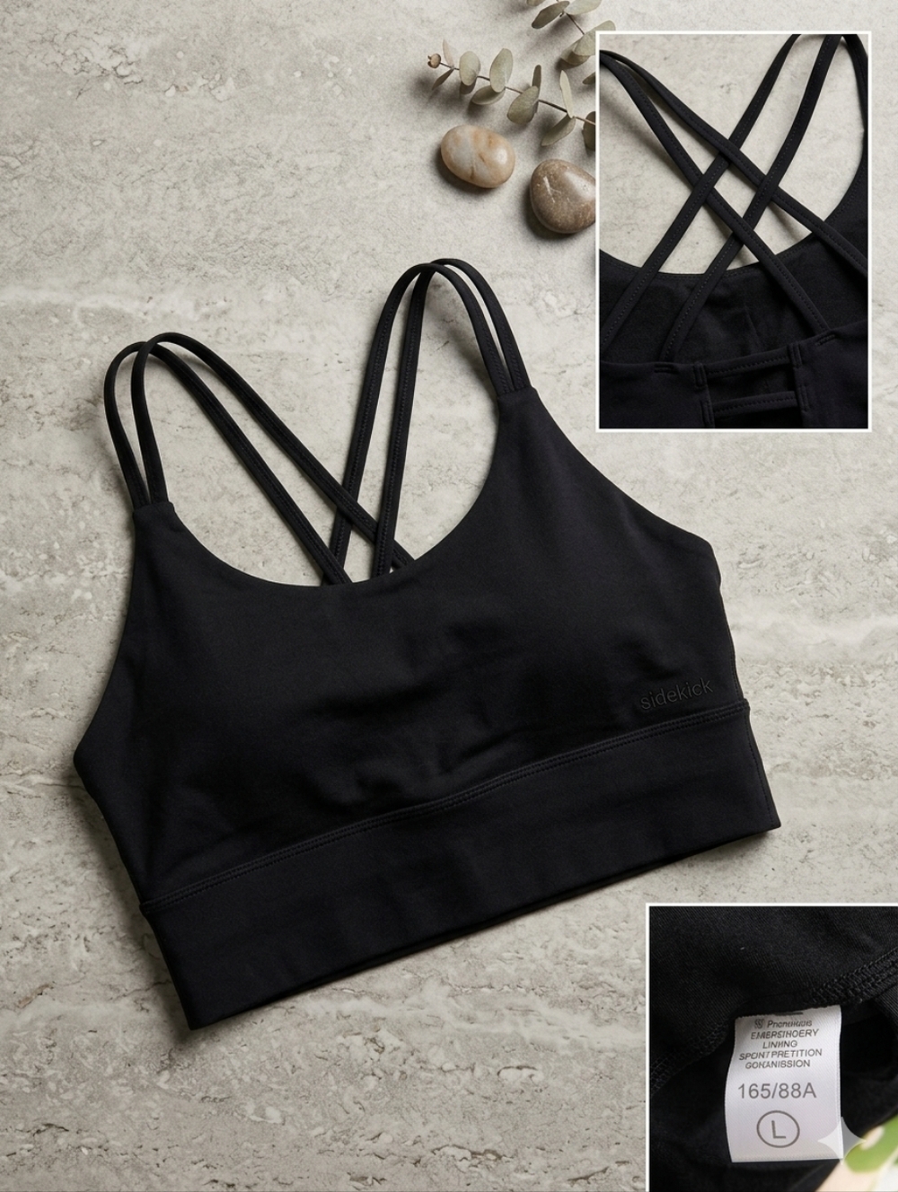 Black Cris-Cross Back Athletic Sportswear Active Brea Workout Top in size large